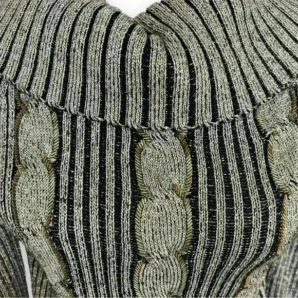 Vintage gold & black metallic beaded 3/4 sleeve cowl neck sweater size M - Picture 4 of 9